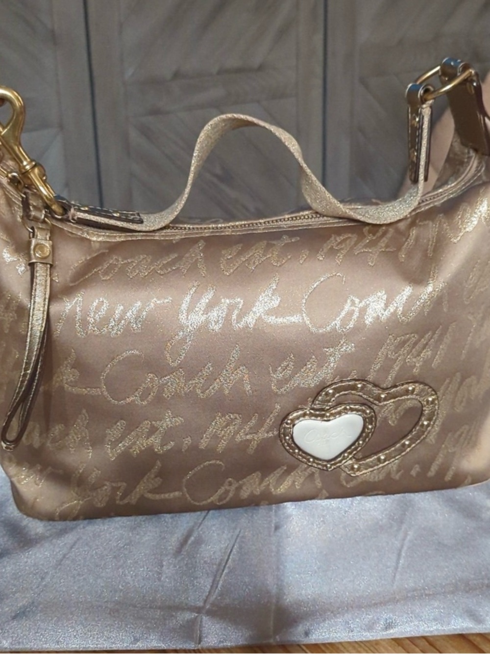 Coach Limited Edition Holiday Lurex Glam Script Metallic Gold Shoulder Bag